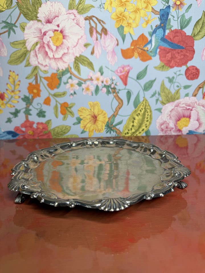 Antique Goldsmiths & Silversmiths Co HM Silver Plated 925 Footed Tray