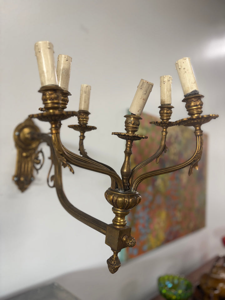 Ornate Gilt Brass Wall Sconces