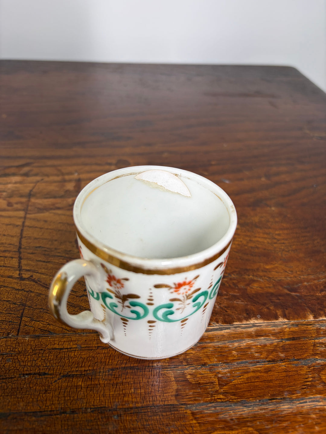 Antique Porcelain Tea/Coffee Service Set with Green Scrollwork & Gilt Decoration
