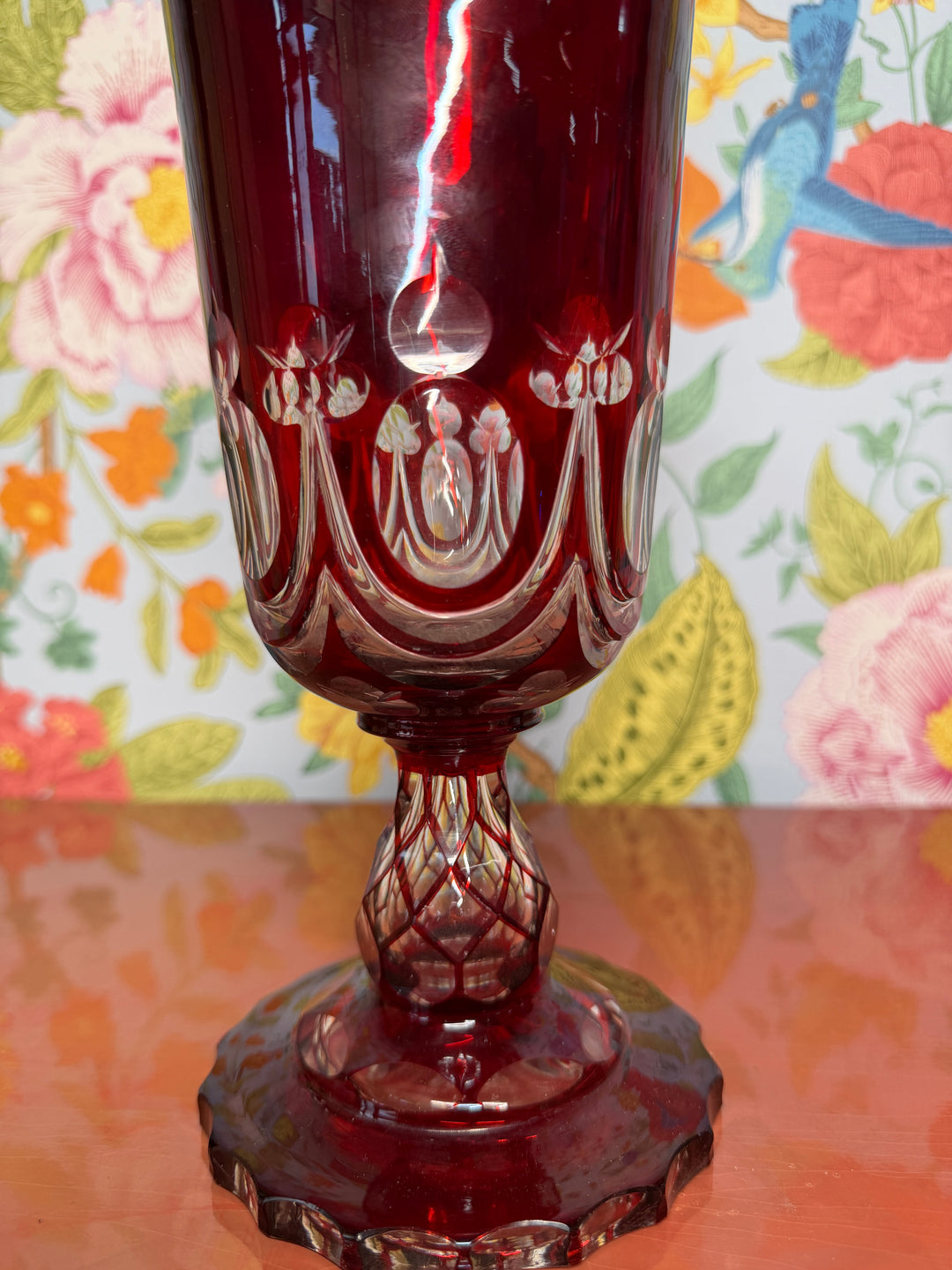Vintage Bohemian Red Glass Vase