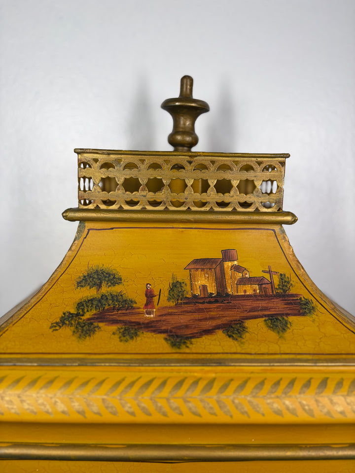 Yellow Toleware Painted Tin Wall Fountain