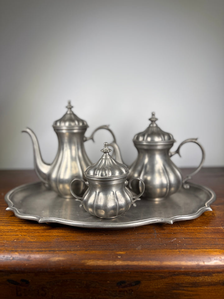 Pewter Tea Set on Tray (4 Pieces)