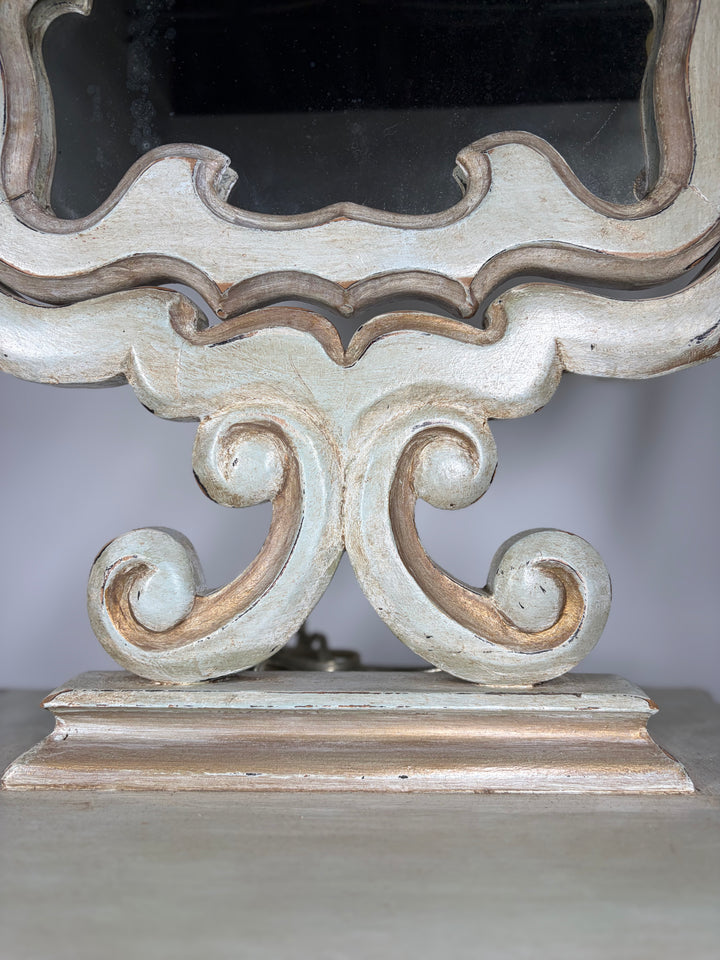 Baroque-Style Vanity Mirror with Candelabra Arms and Jewelry Box Base
