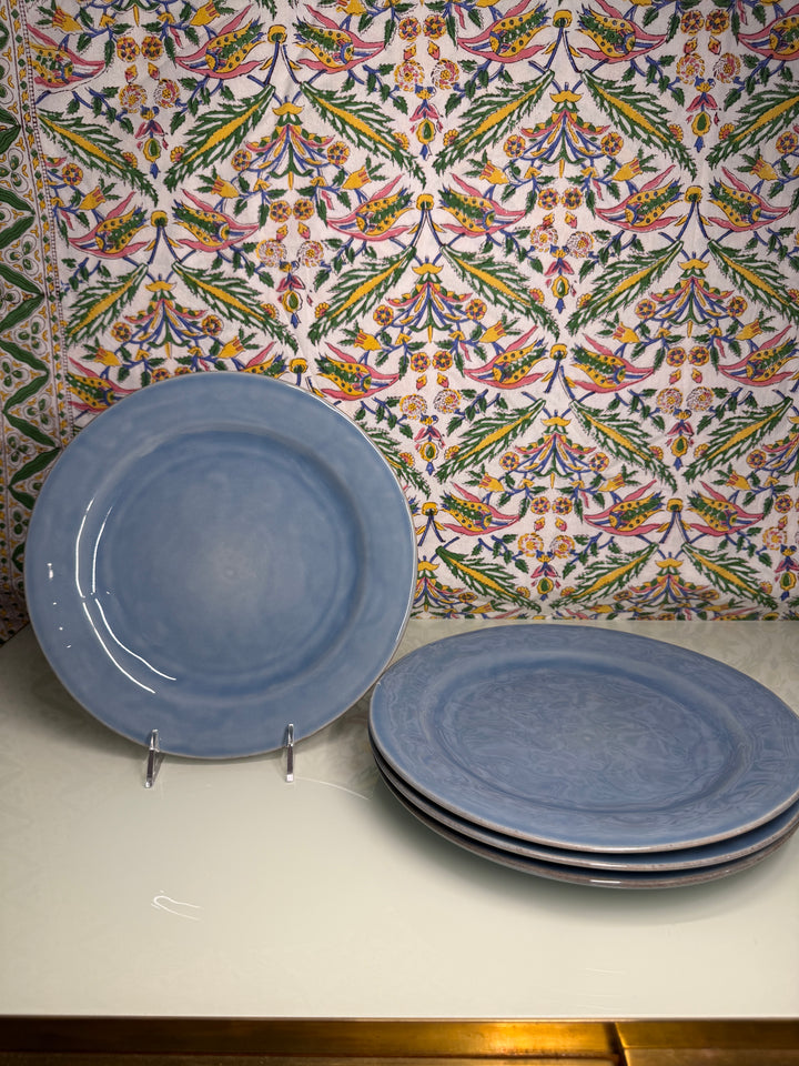 Set of 4 Blue Glazed Ceramic Dinner Plates - Juliska