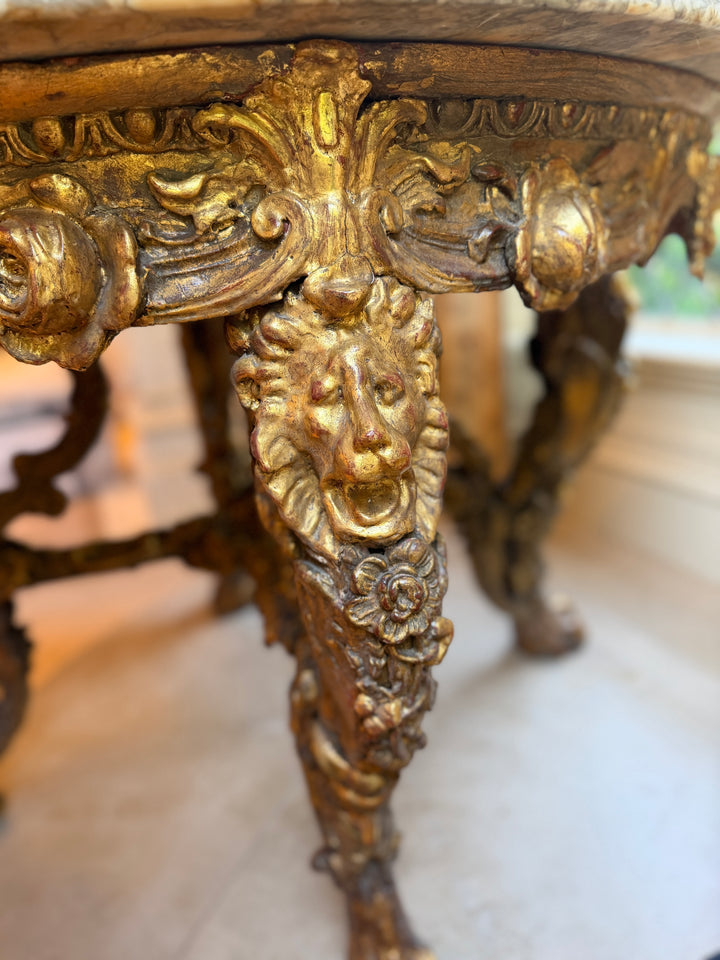 Italian Baroque Style Marble Giltwood Side Table