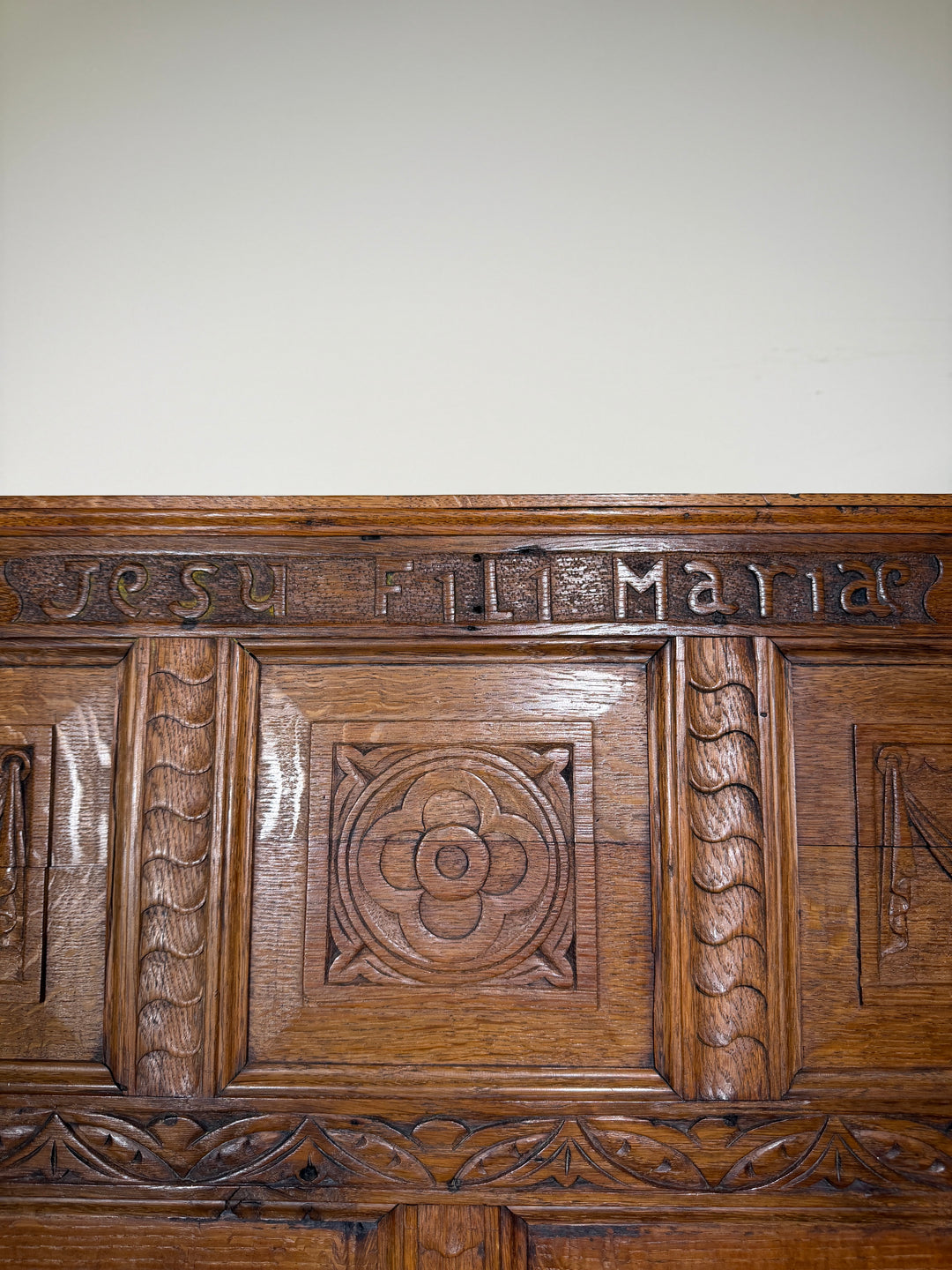 Antique Carved Oak Hall Bench