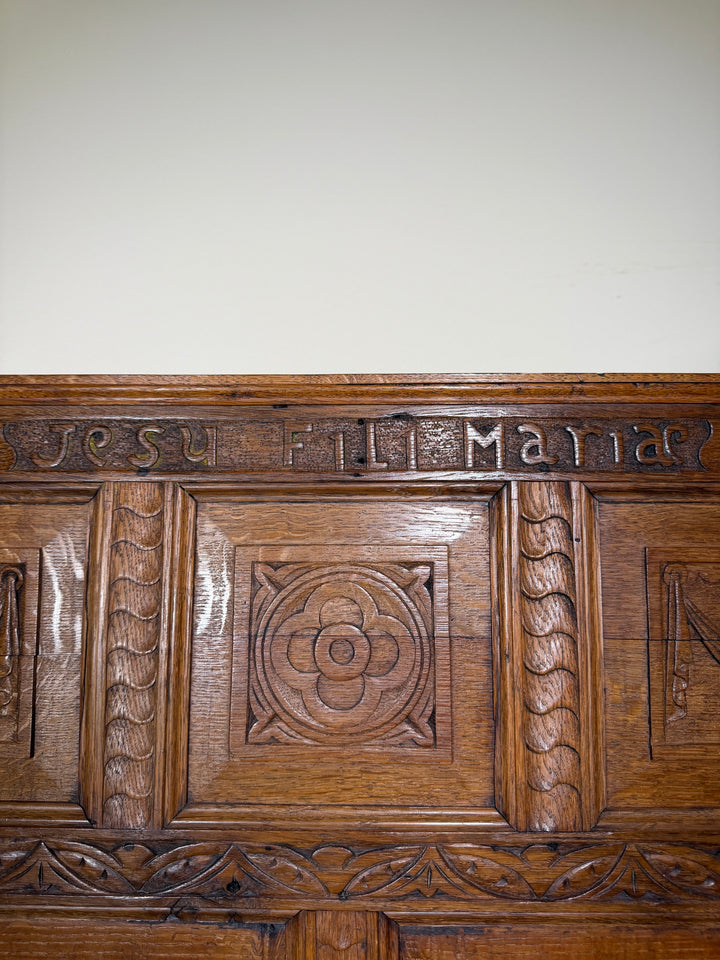 Antique Carved Oak Hall Bench