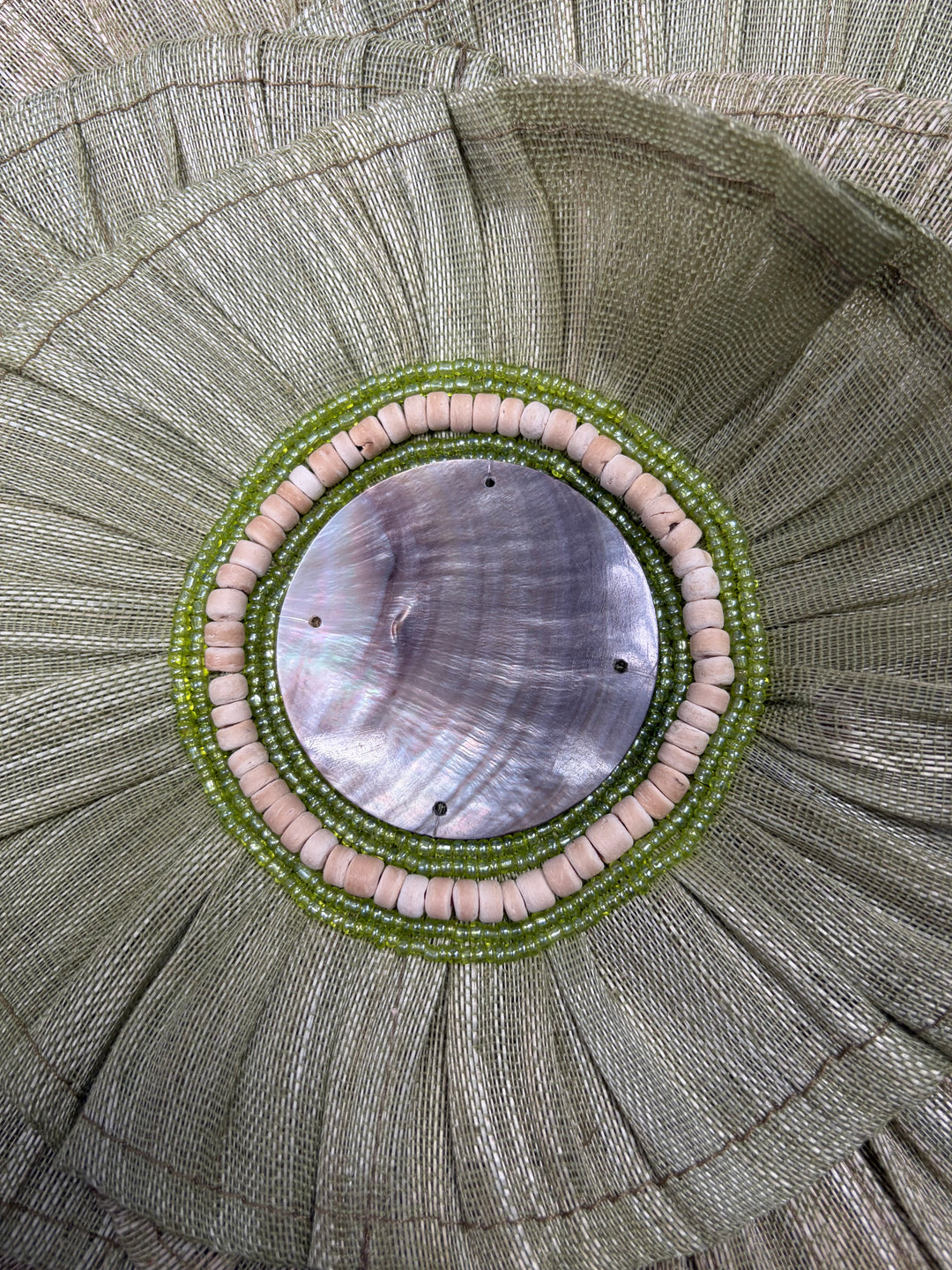 Green Silk Decorative Pillow with Pleated Rosettes and Shell Embellishments