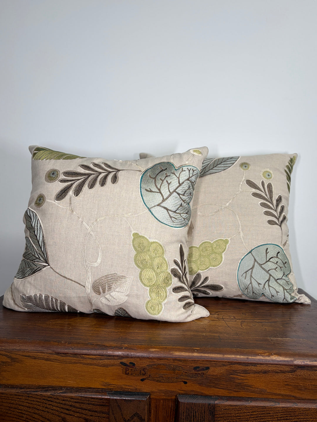 Pair of Embroidered Botanical Throw Pillows