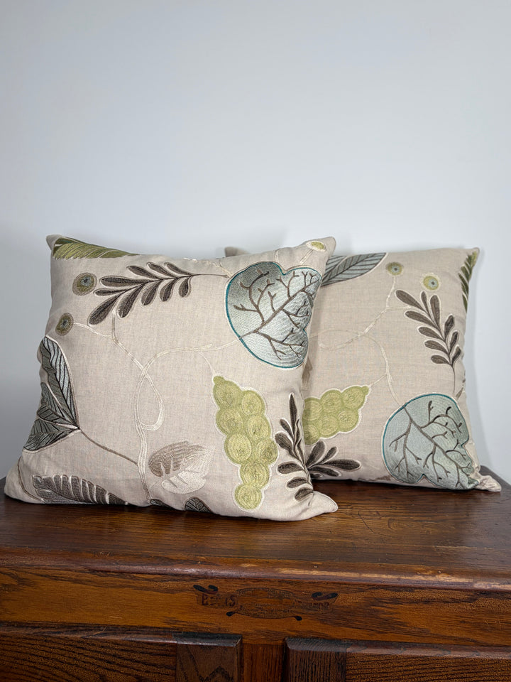 Pair of Embroidered Botanical Throw Pillows