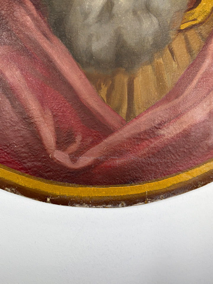 Oval Portrait Painting of Bearded Elder on Board