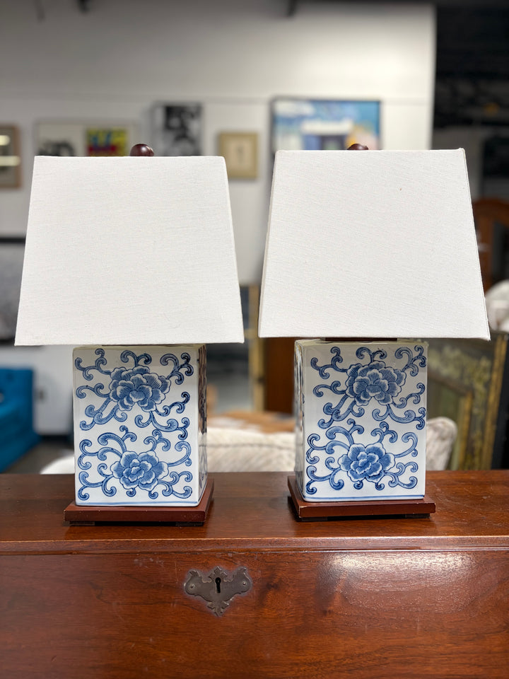 Vintage Blue Floral Lamps (Set of 2)