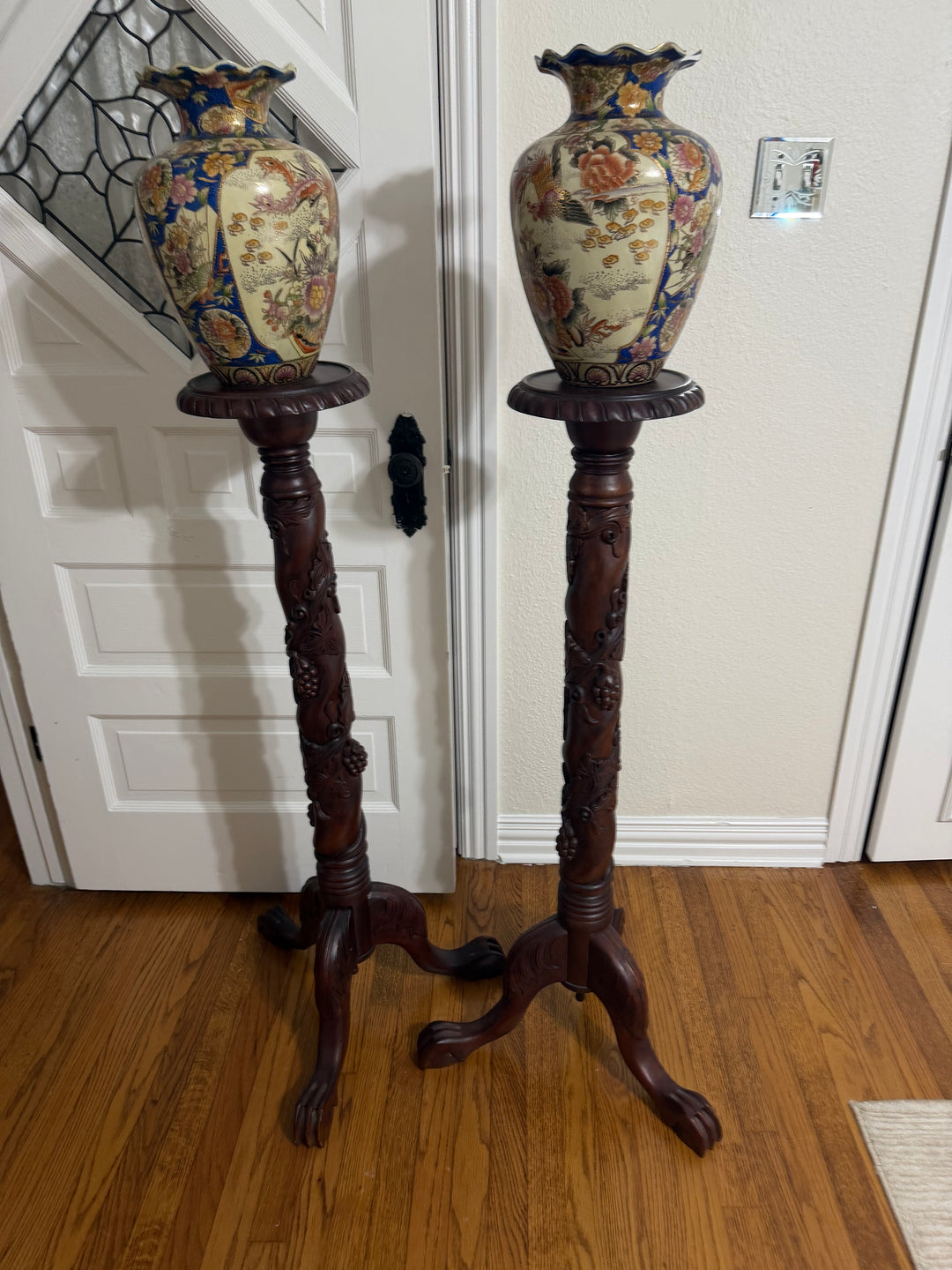 Antique Vases with Wooden Stands