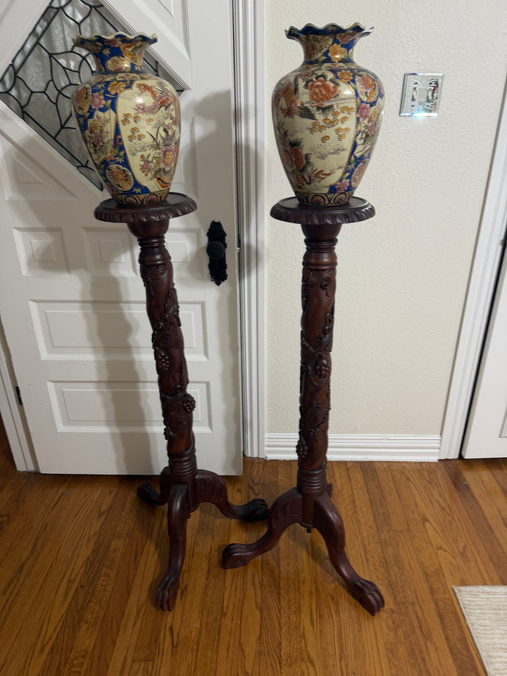 Antique Vases with Wooden Stands