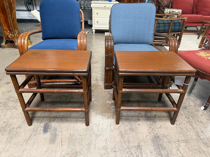 Set of 2 Vintage Rattan and Bamboo Tables