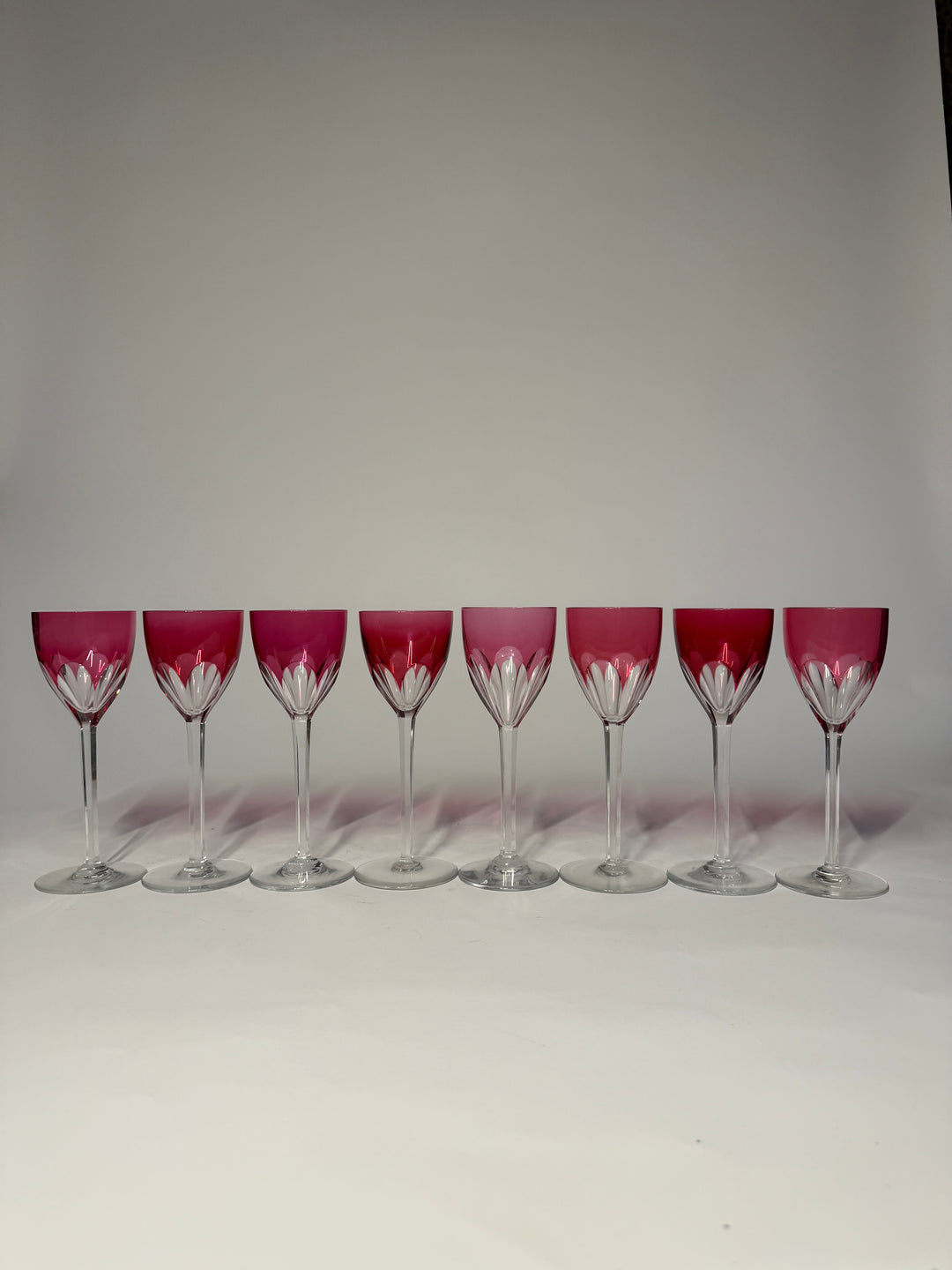 8 Baccarat Harcourt Genova Ruby Crystal Glasses