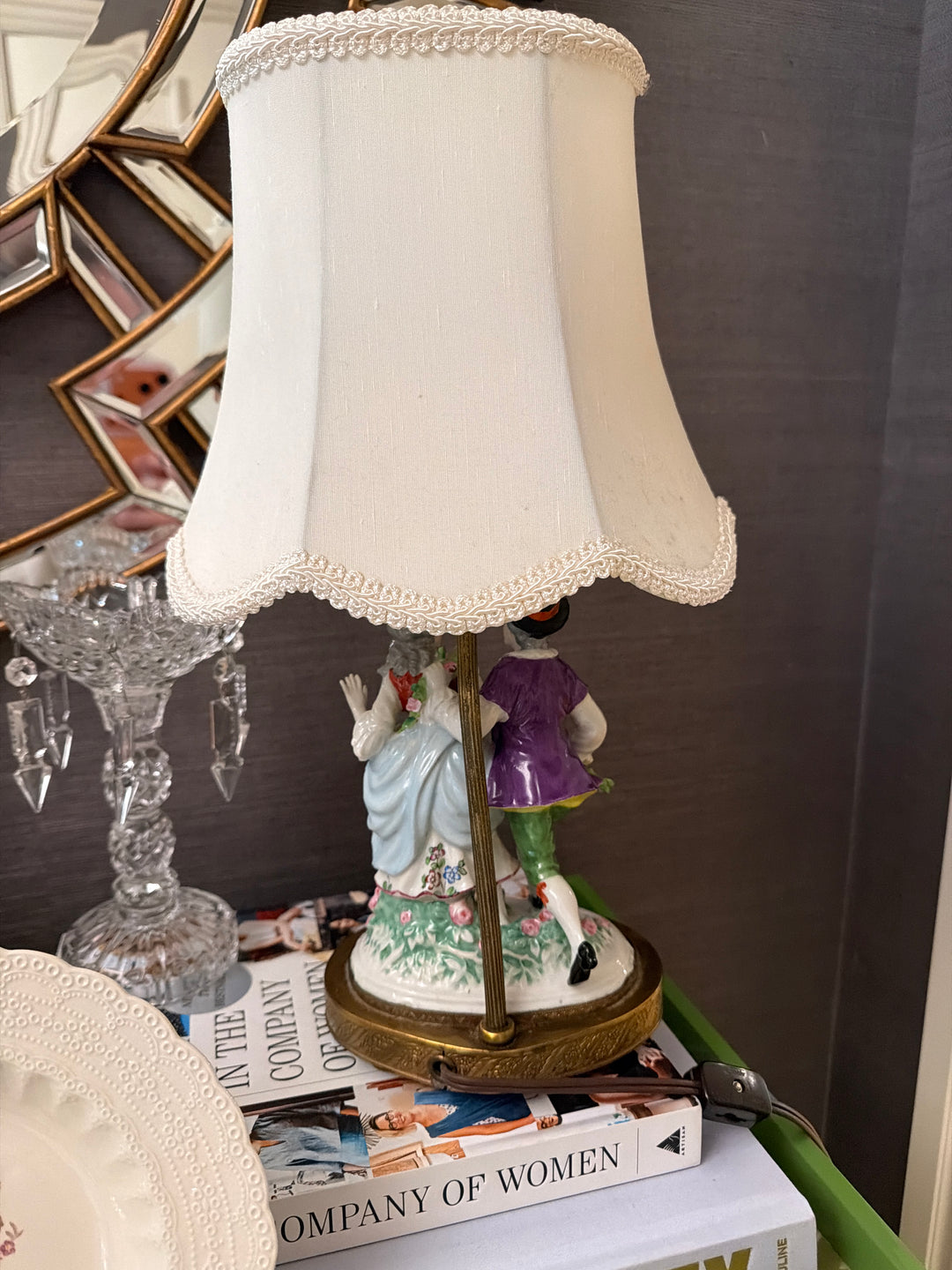 Pair of Dresden Porcelain Figurine Table Lamp