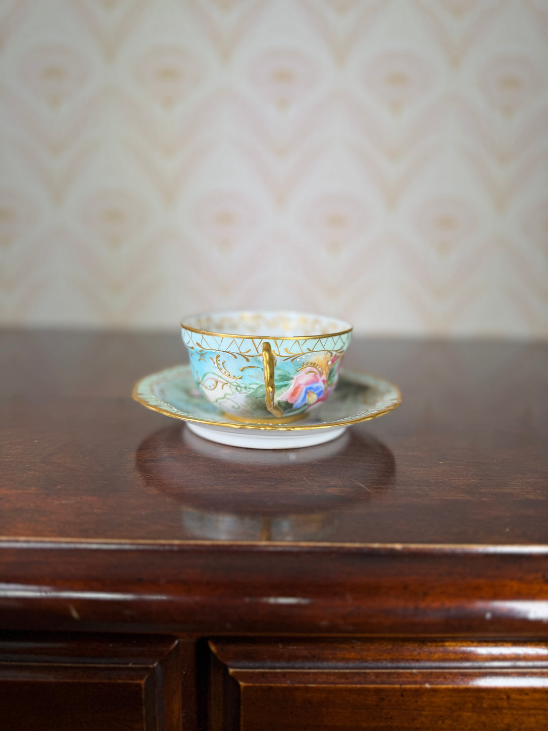 Antique Floral Limoges Teacup and Saucer