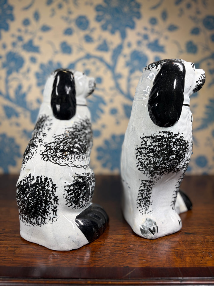 Pair of Antique Black and White Staffordshire Dogs