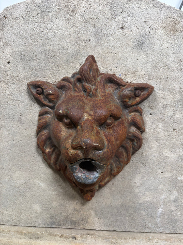 Cast Stone Demilune Fountain Panel with Lion Head Spout