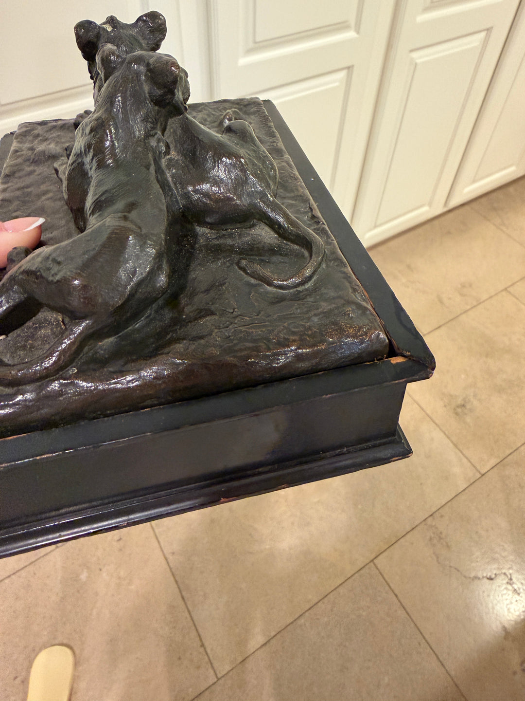 Bronze Sculpture of Lion Cubs by E.V. Van Mundent & Signature