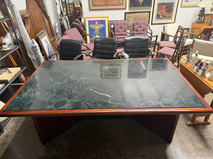 Verde Marble Table Encased in Mahogany Wood