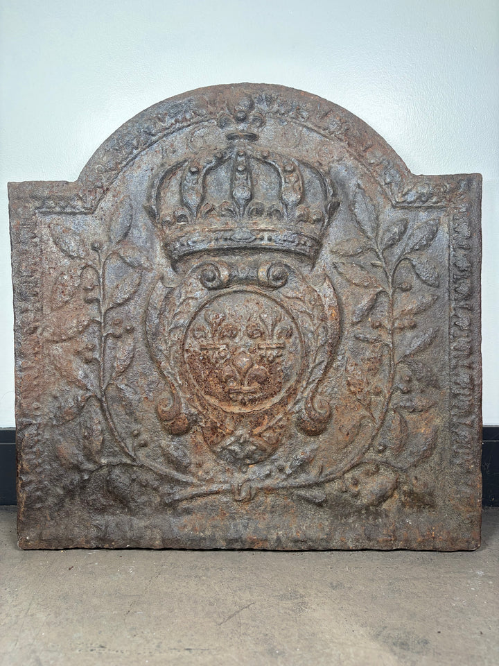 Cast Iron Fireback with Crown and Coat of Arms Relief