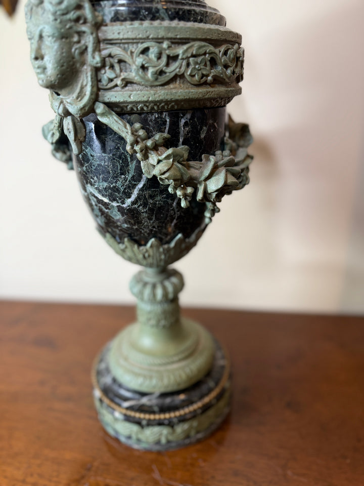 Antique Verde Marble and Bronze Urn