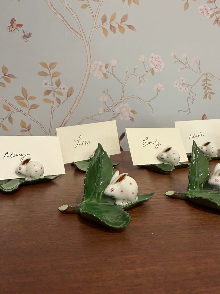Herend Bunny on Leaf Name Card Holders (8)