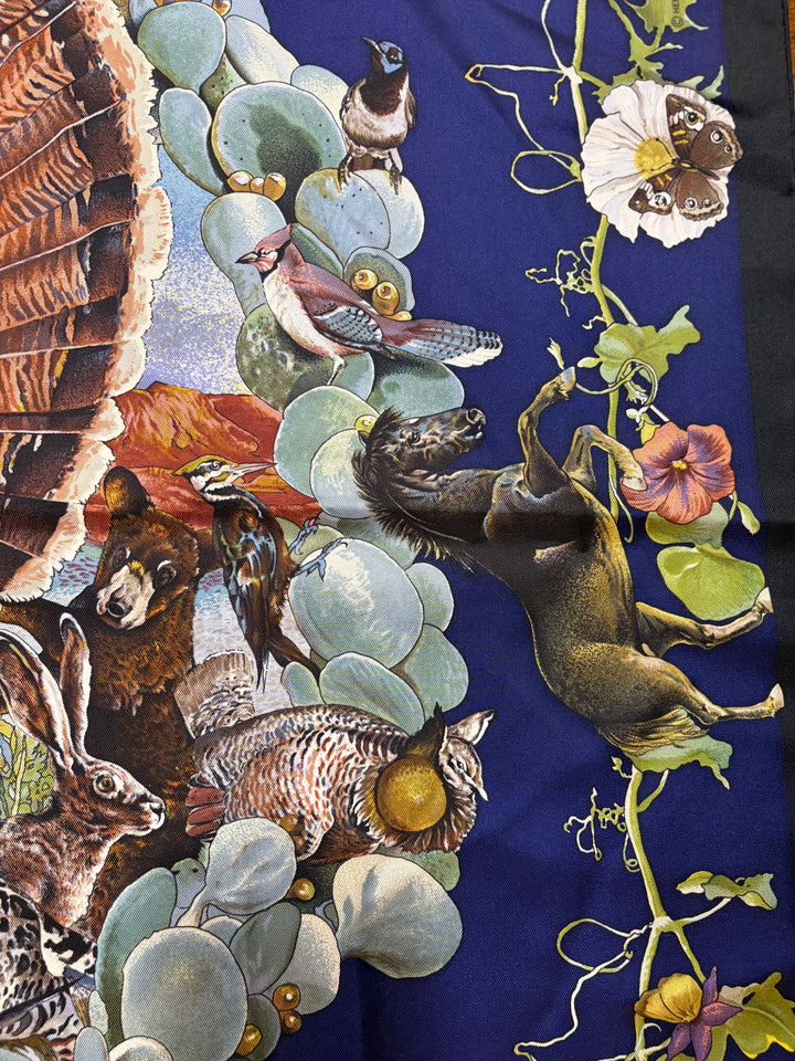 RARE Vintage HERMÈS “Faune Et Flora du Texas” Silk Scarf 90 (Comes with box)
