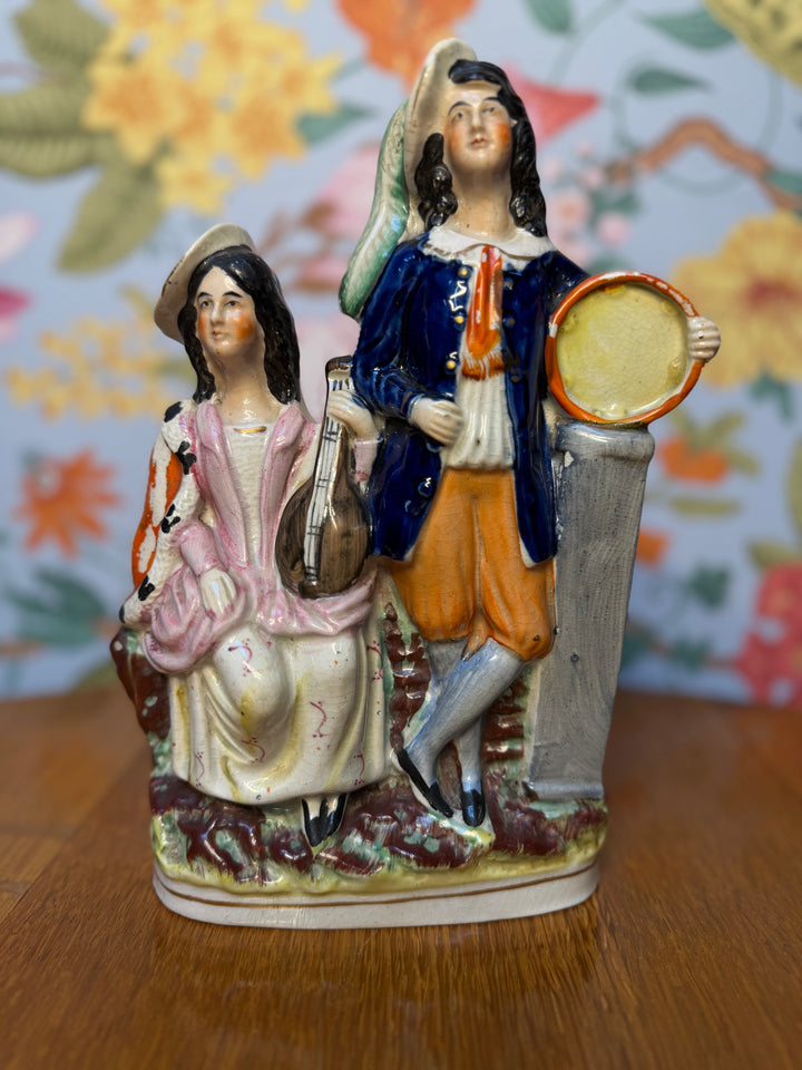 Antique Staffordshire Musicians Lady and Man