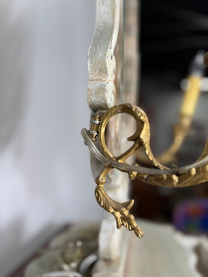Baroque-Style Vanity Mirror with Candelabra Arms and Jewelry Box Base