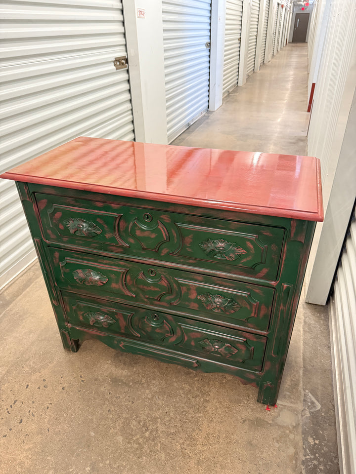 Antique Pink and Green Chest of Drawers