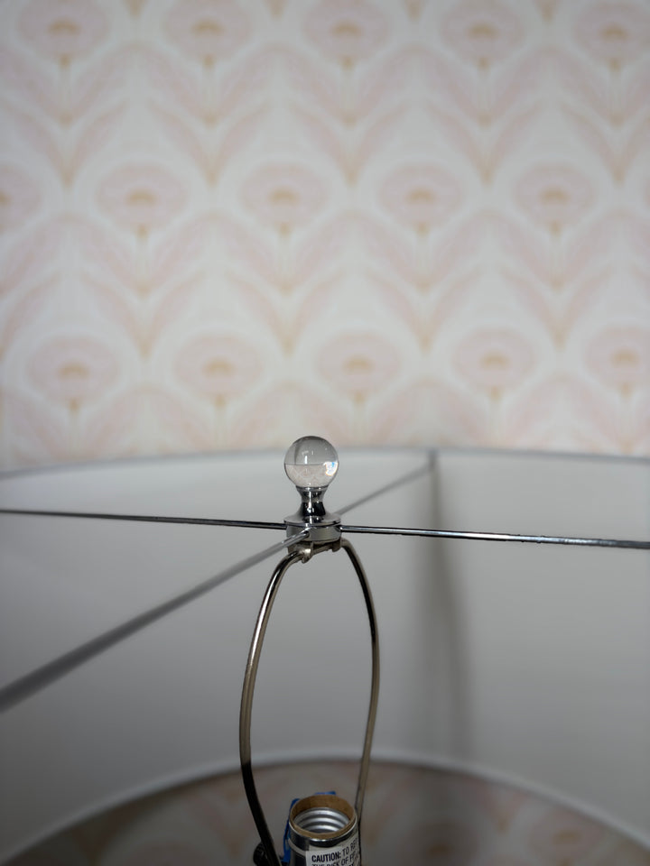Three-Tier Gray Ceramic Table Lamp with White Drum Shade