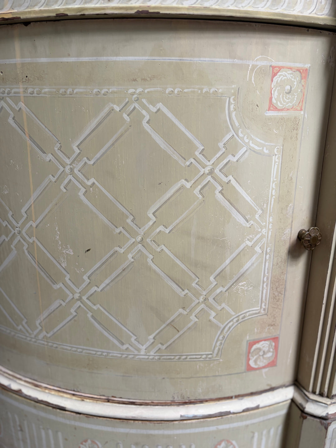 Pair Demilune Painted Wood Cabinet