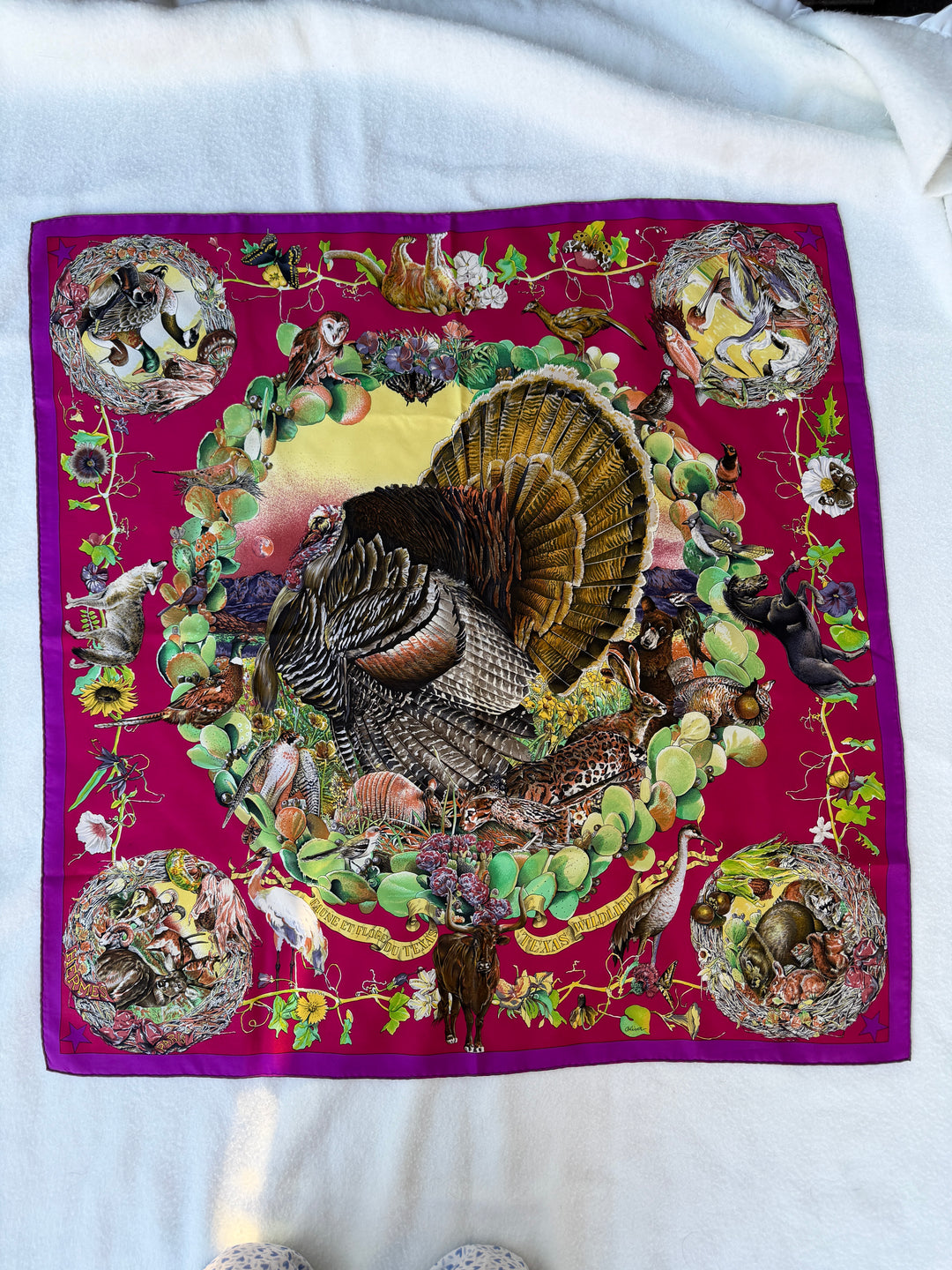 Vintage HERMÈS “Fauna et Flora du Texas” Silk Scarf by Kermit Oliver 90