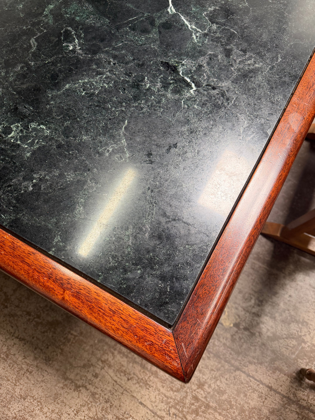 Verde Marble Table Encased in Mahogany Wood