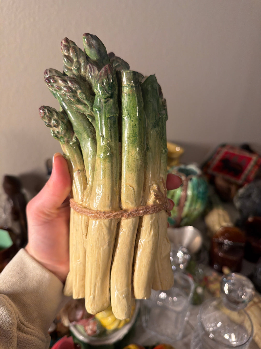 Majolica-Style Ceramic Asparagus Bundle Figurine