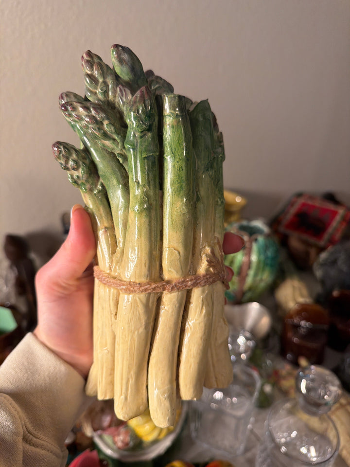 Majolica-Style Ceramic Asparagus Bundle Figurine