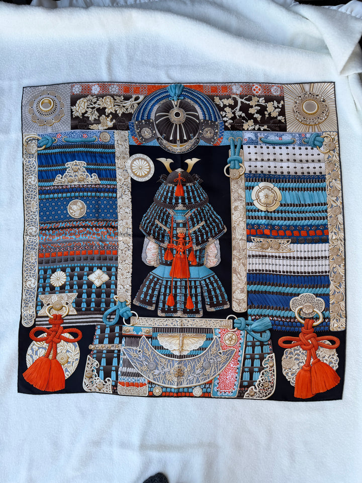 Vintage HERMÈS Scarf Cashmere Silk Parures De Samourais (Includes Box)