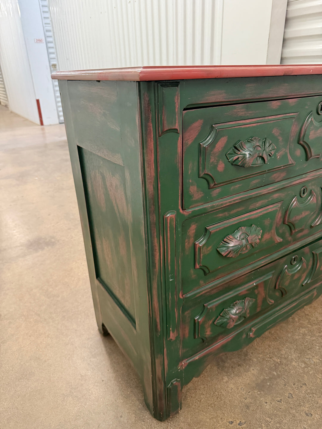 Antique Pink and Green Chest of Drawers