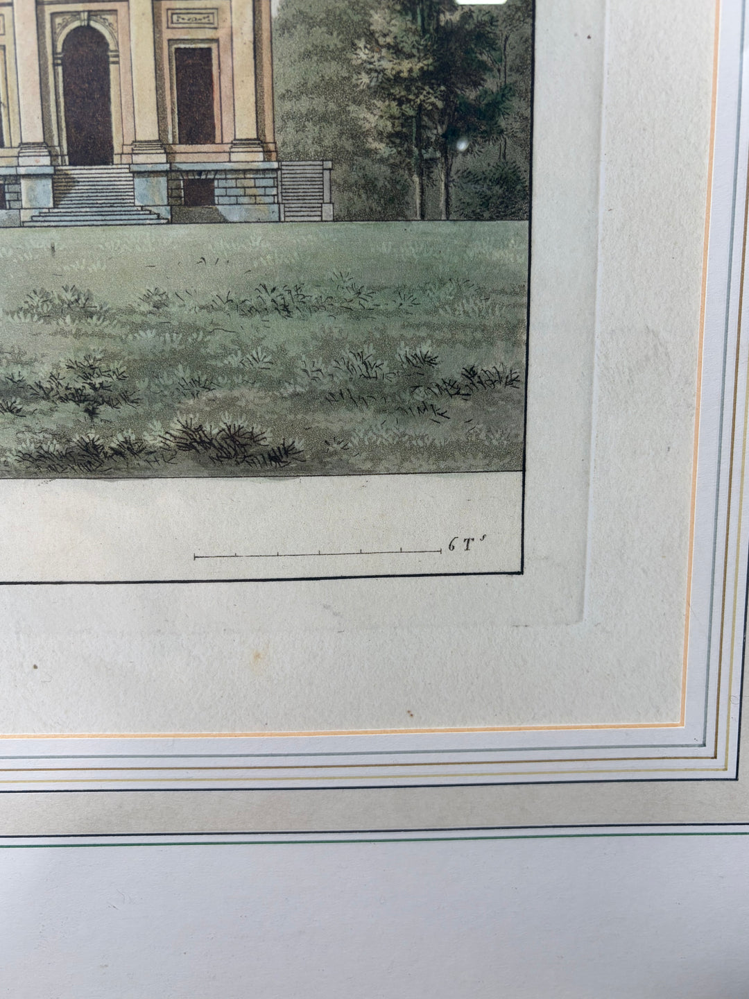 Framed Hand-Colored Engraving 'Palais Royal de Laeken, Vue du côté du Parc'