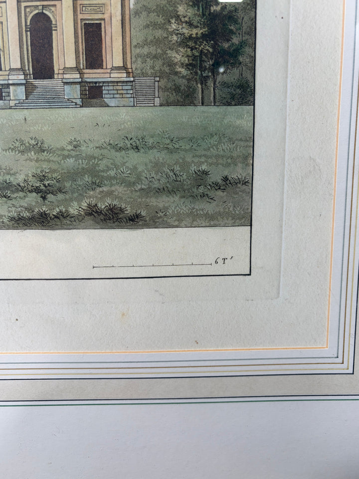 Framed Hand-Colored Engraving 'Palais Royal de Laeken, Vue du côté du Parc'