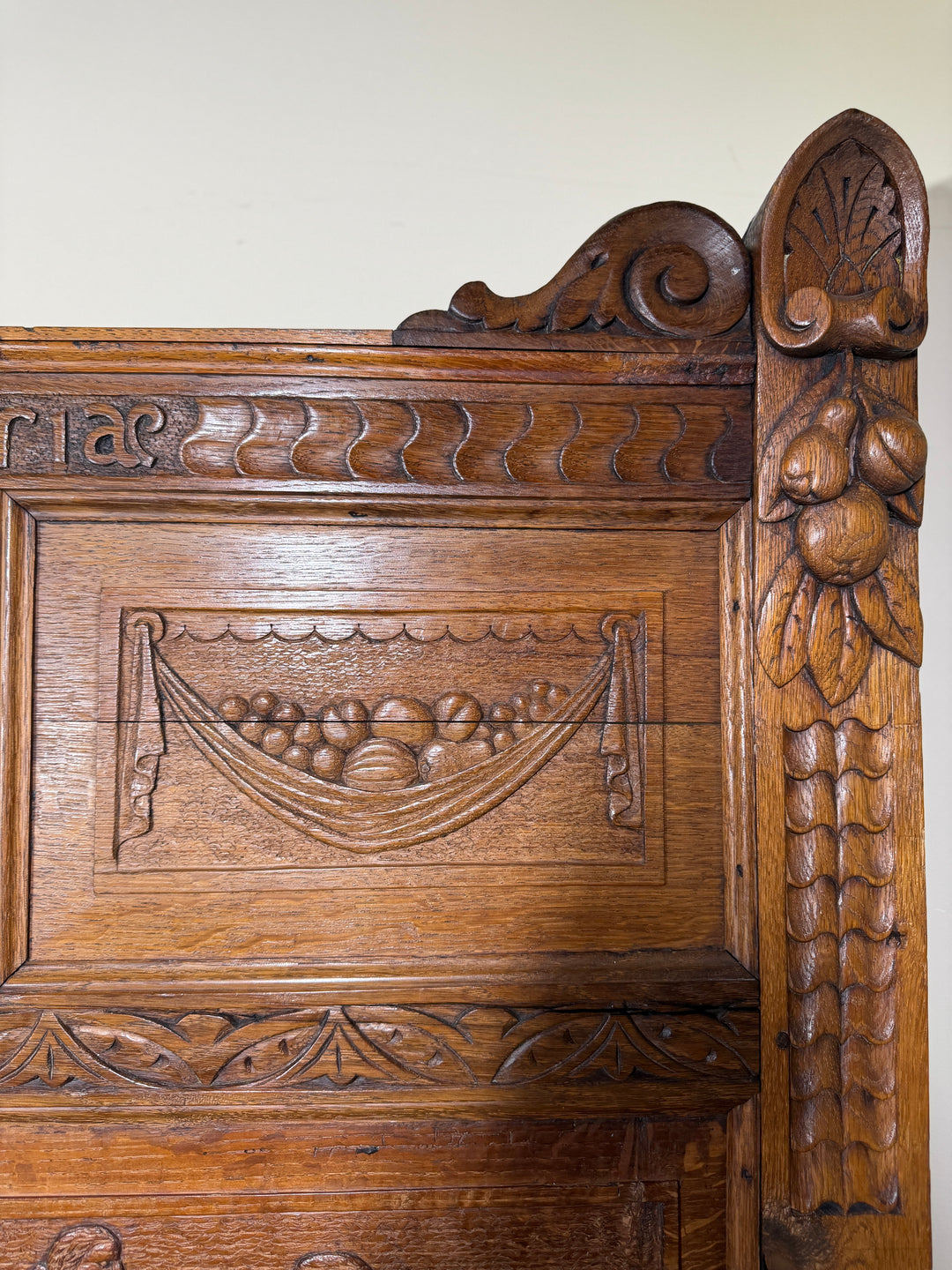 Antique Carved Oak Hall Bench