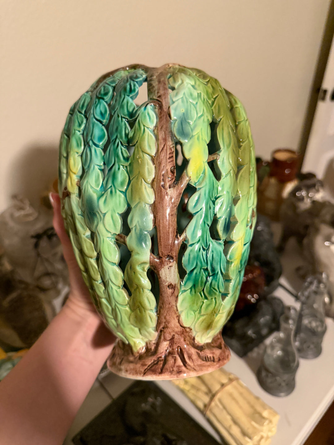 Antique English Victorian Majolica Lamp Shade