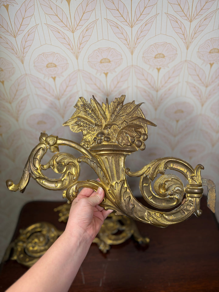 Pair of Gilt Bronze Rococo Acanthus & Cornucopia Ornamental Mounts