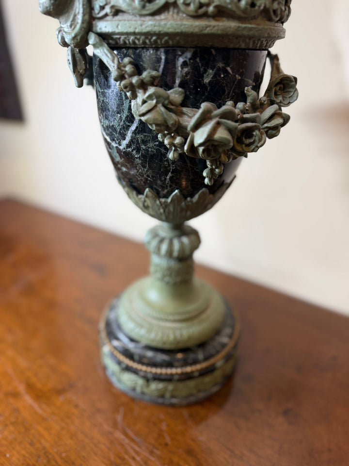 Antique Verde Marble and Bronze Urn