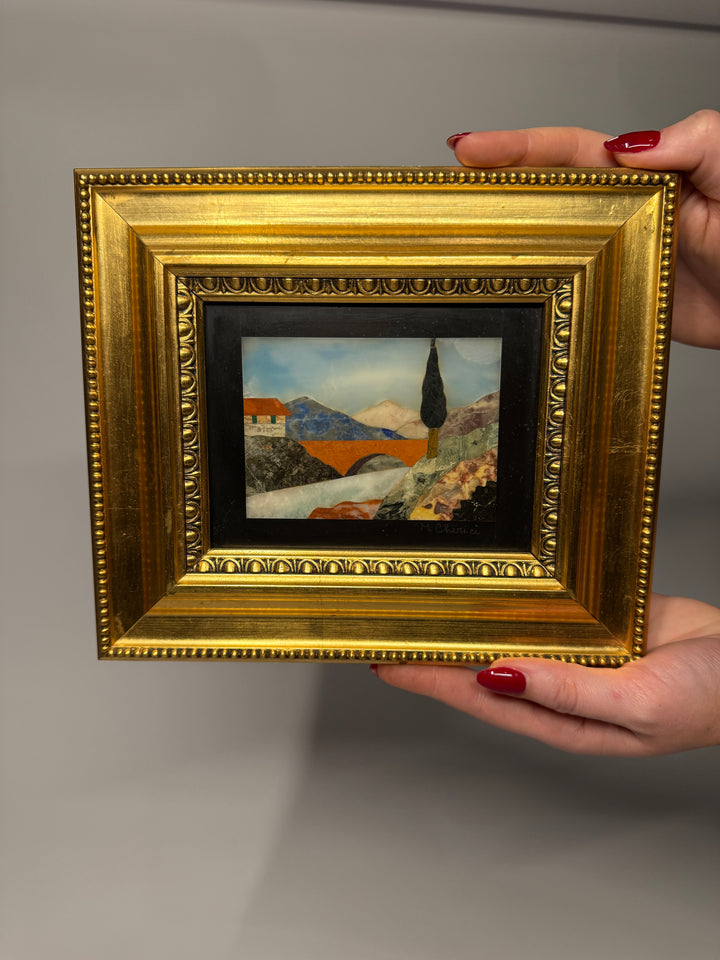 Italian Pietra Dura Village Plaque