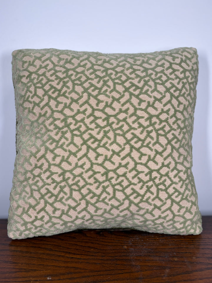 Green & Cream Geometric Needlepoint Throw Pillow