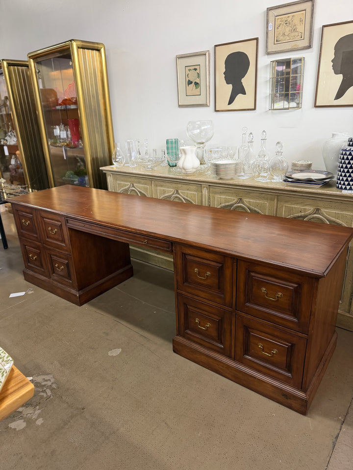 Vintage Wooden Desk with 8 Drawers